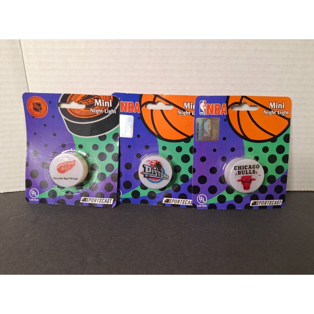 Lot of 3 Mini Night Lights By Sportscast Basketball & Hockey Fans